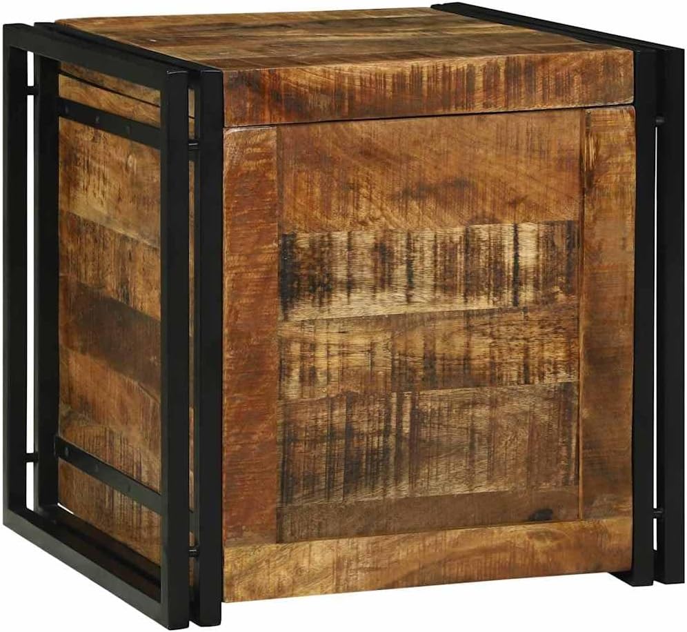 Rustic Storage Box with Iron Frame, 19.7-inch Solid Mango Wood Trunk, Decorative Organizer Bin for Blankets, Toys, and Home Decor, Modern Industrial Style Brown