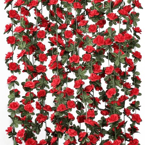 KHOYIME 9 Pack 72 FT Artificial Flower Garland, Fake Red Roses Vines...