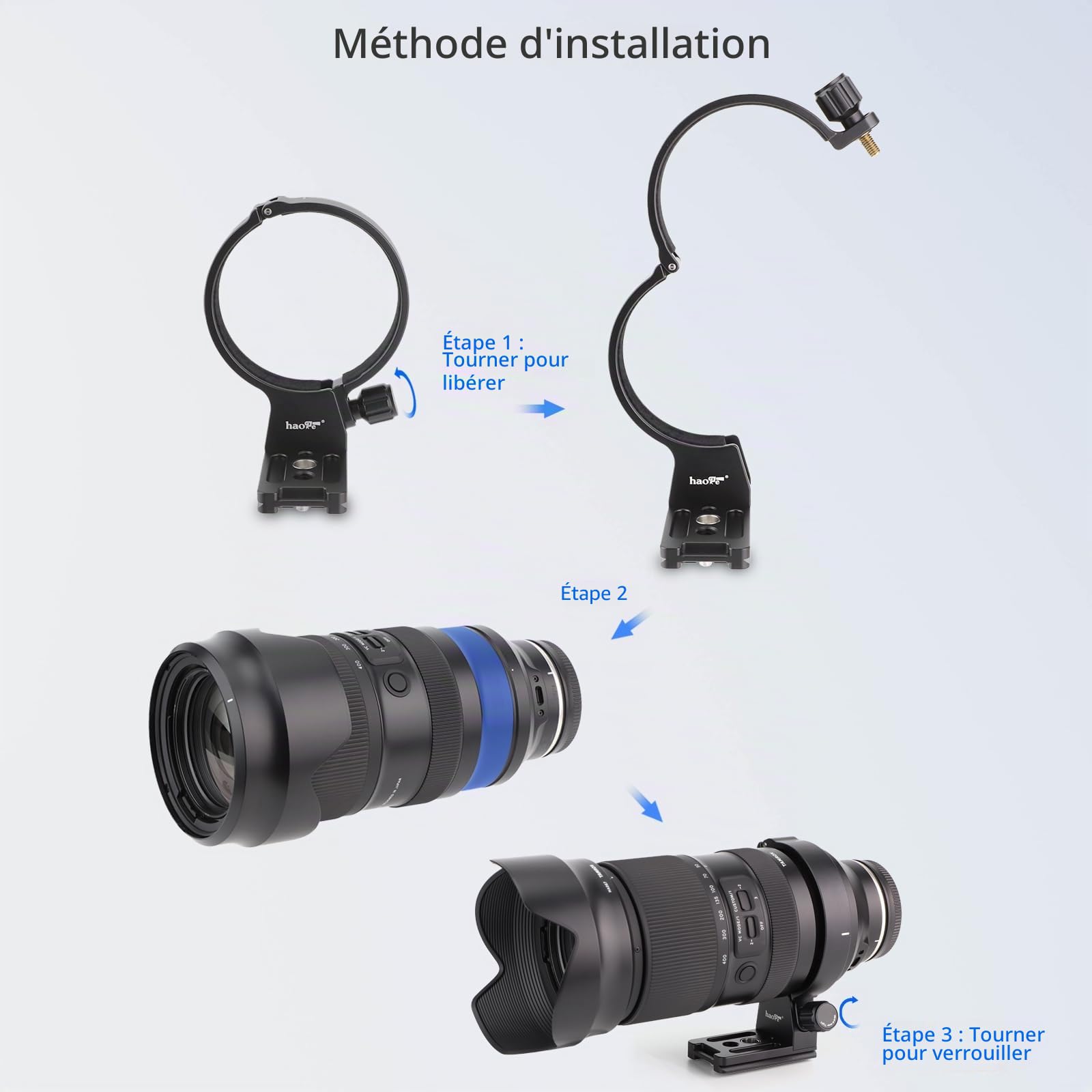 Haoge Collier d'objectif pour objectif Tamron 50-400 mm A067 avec trou QD intégré, plaque de dégagement rapide, bague de montage LMR-TL540