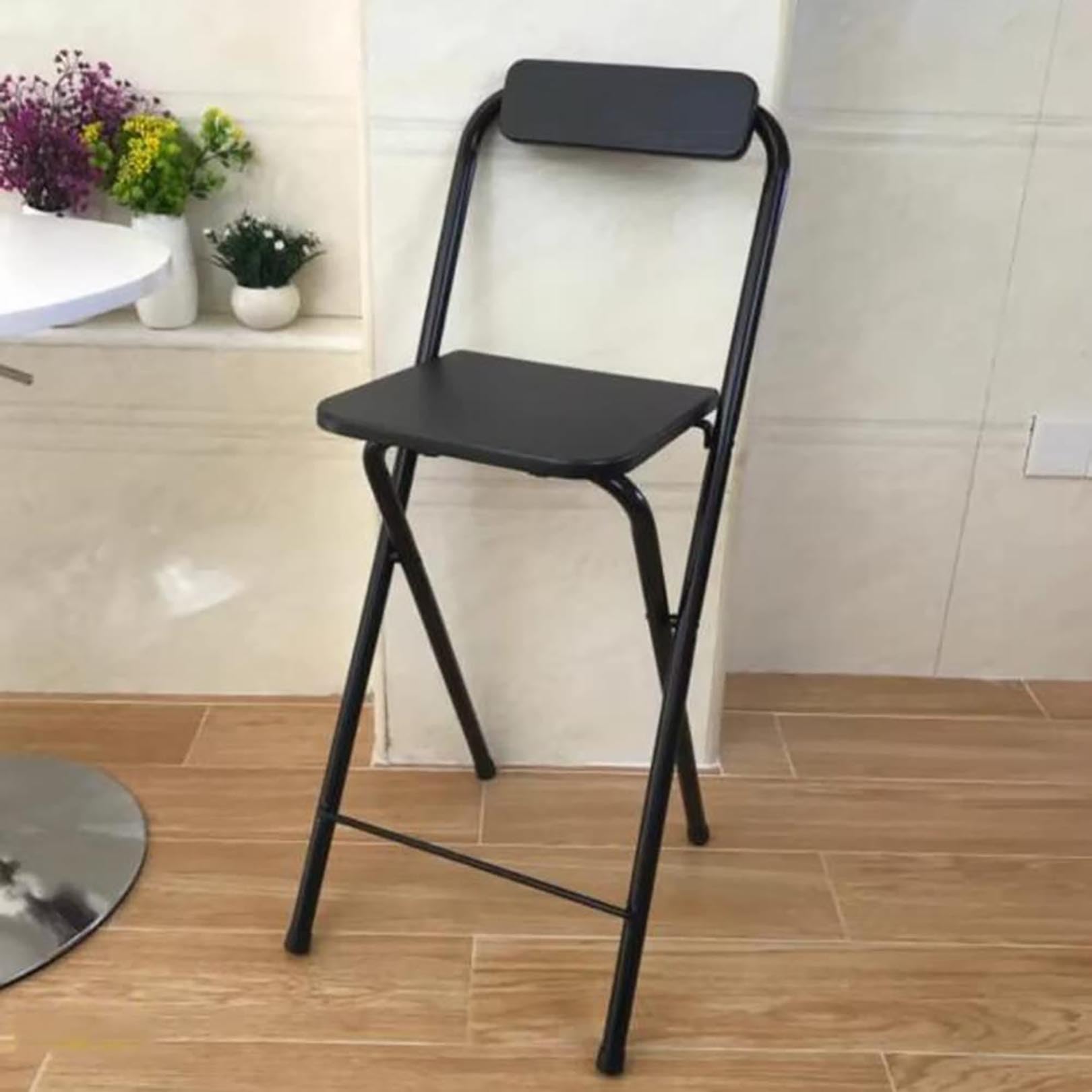 Sgabello Da Bar Pieghevole 70cm Con Schienale – Pelle Artificiale Imbottita, Telaio Acciaio, Portatile, Per Cucina