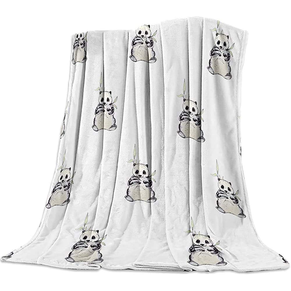 QDAS Throw Digital Curious Panda Bamboo Pattern Blanket Travel Blankets Couch Bed