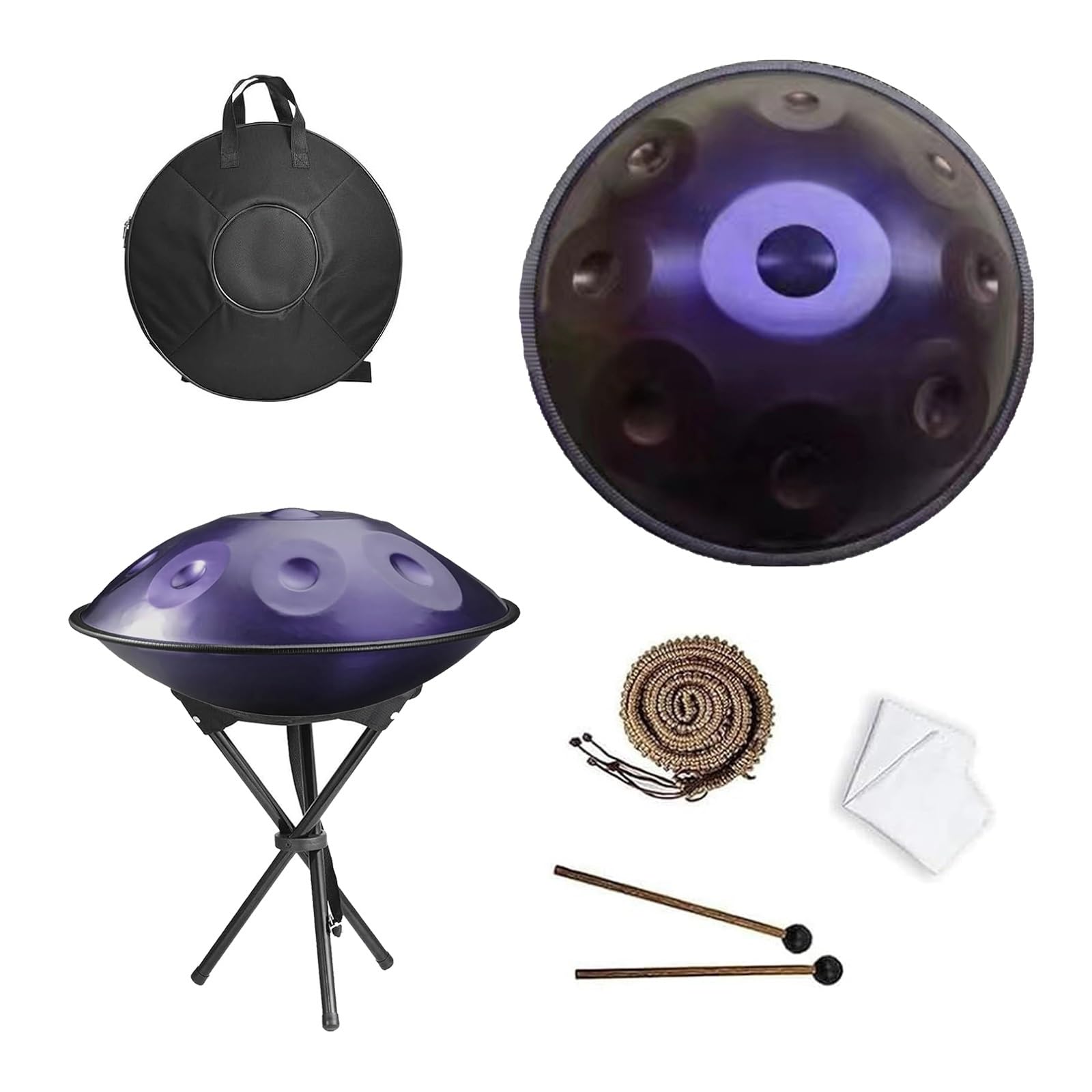Handpan Drum Instrument 432/440Hz 9/10/12 Notas Tambor de Acero de 22 Pulgadas en re Menor para Principiantes, Handpan Alivio Ansiedad para Sanación con Sonido Yoga(Deep Purple,440HZ/12Note)