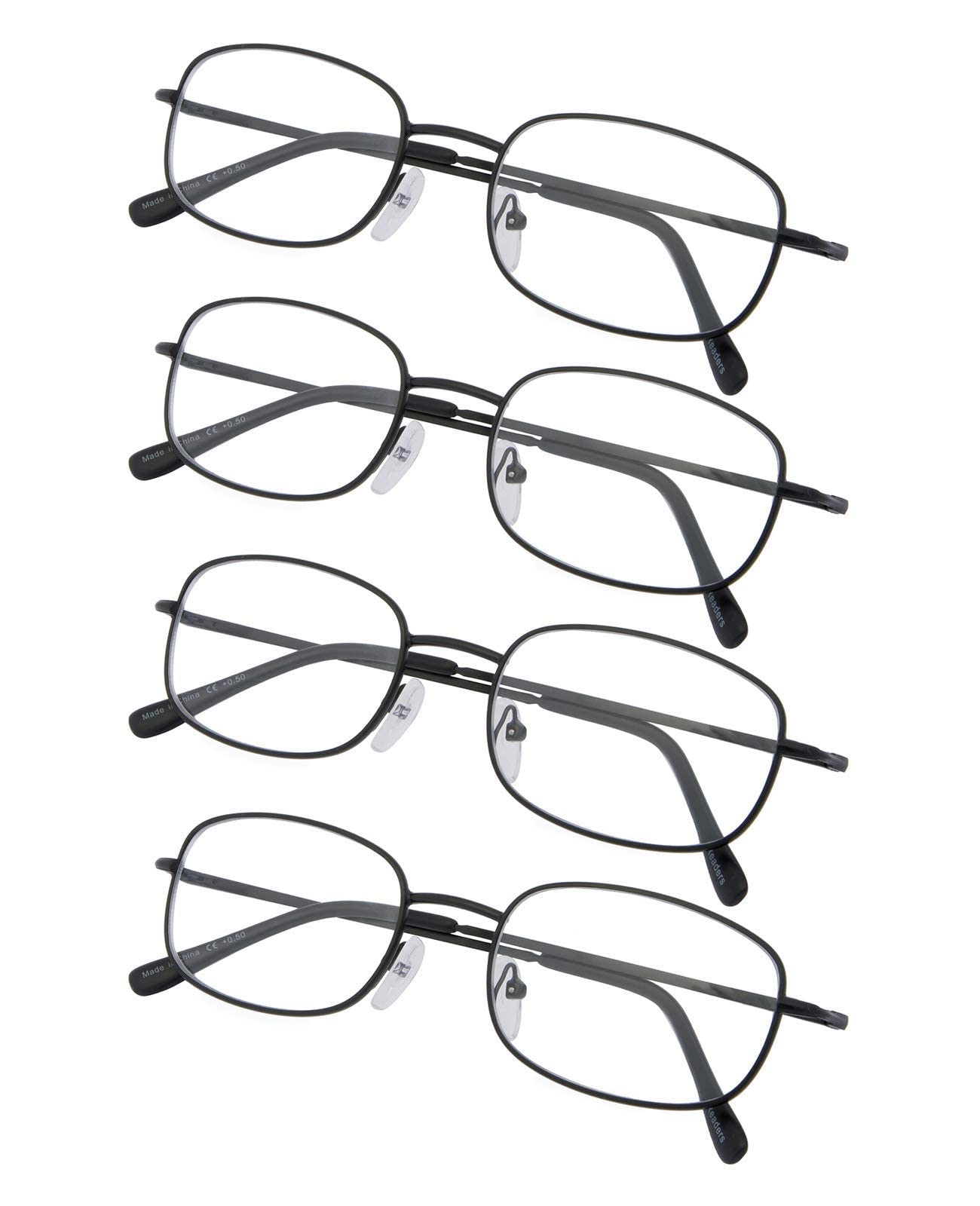 Gr8Sight 4-Pack Metal Frame Reading Glasses with Spring Hinged Arms Black