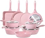 JEETEE Ensemble de casseroles et casseroles, Ensembles d'articles de cuisine antiadhésifs, Ensemble de cuisson granulés à induction avec poêle, casserole, casserole à sauce, poêle à oeufs, casseroles à cuisson, PFOA Gratuit (Grey) 23 Pcs)