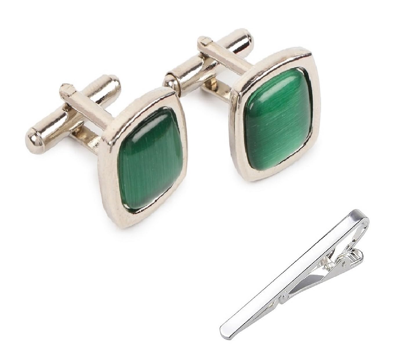 fashmade “where fashion is made” Stainless Steel Green Cufflink With Silver Tie Pin for Men – Durable, Perfect for Shirts – Includes Elegant Velvet Pouch-picture-28