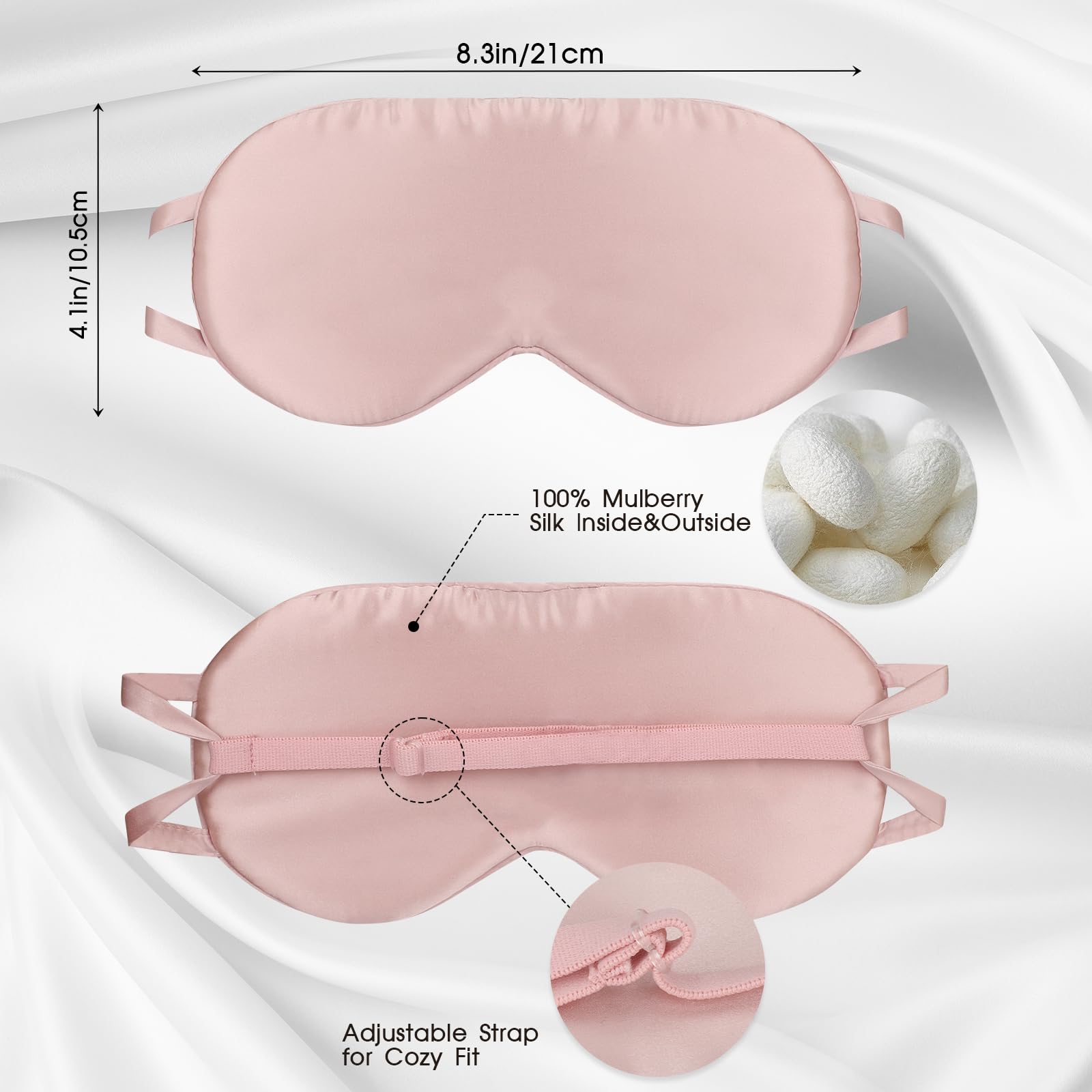 Antifaz de seda real para dormir, opaco, refrescante para mujeres/hombres/viajes/avión, rosa