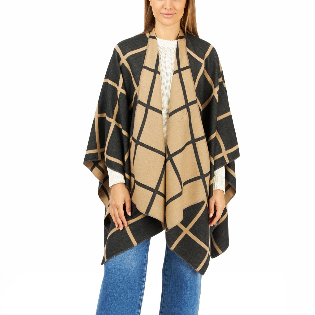 Women's Shawl Wrap Poncho Ruana Cape Cardigan Sweater Open Front for Fall Winter Spring