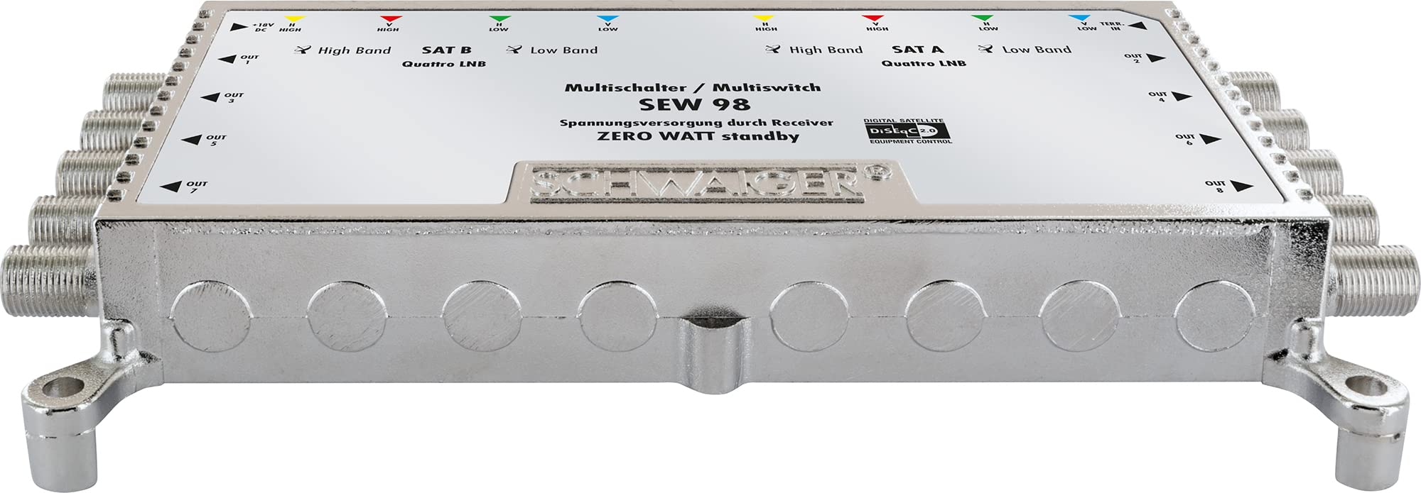 SCHWAIGER 5217 Multiswitch Sat Splitter 8 vías Sat Splitter Digital Multiswitch Splitter de 8 vías con Fuente de alimentación Externa 2 Posiciones de satélite en 8 Salidas