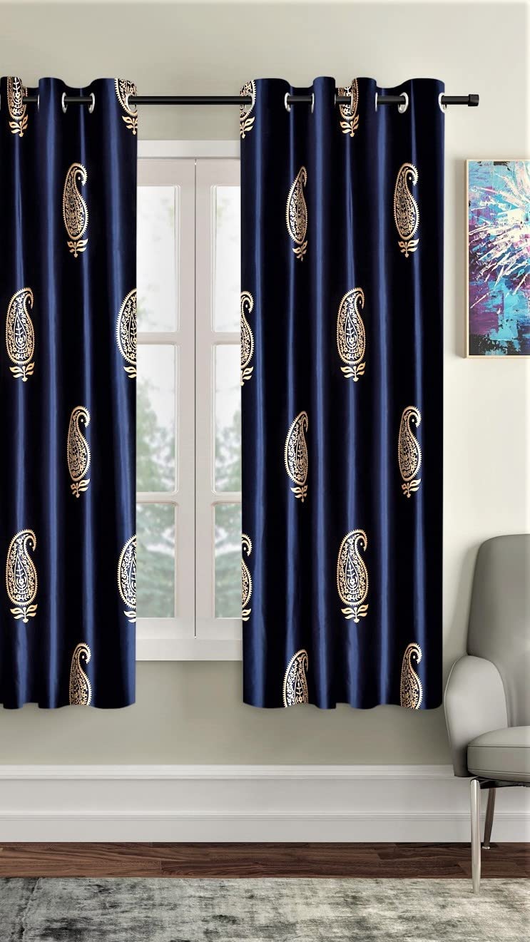 Home Sizzler 1 Piece Hand Block Gold Paisley Printed Eyelet Polyester Window Curtain-5 Feet, Blue (B09QGVHMR8) Amazon Price History, Amazon Price Tracker