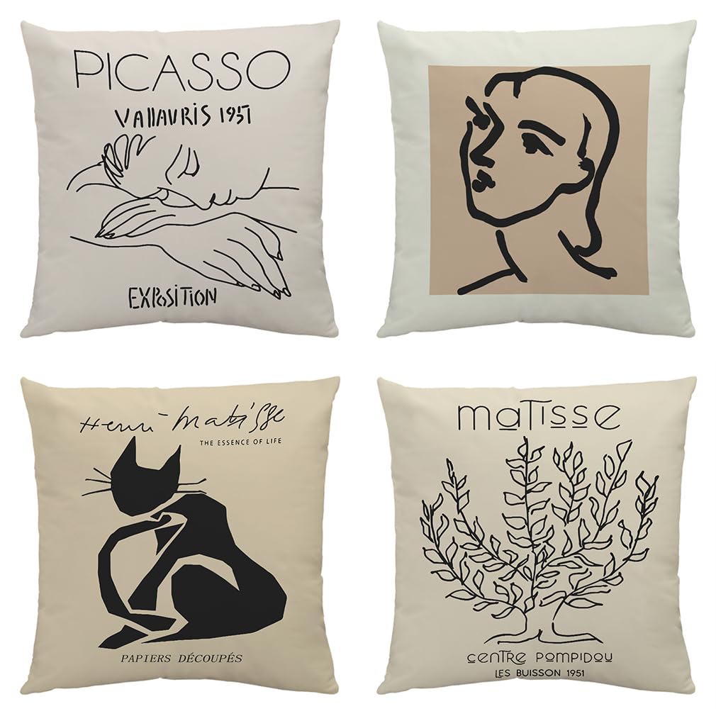 Housse coussin 60x60 peinture abstraite en lin pour canapé