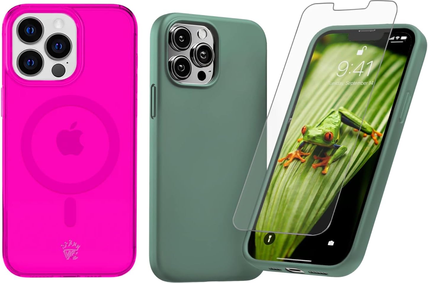 Phone Case Bundle - Neon Pink + Green Silicone for iPhone 13 Pro Max