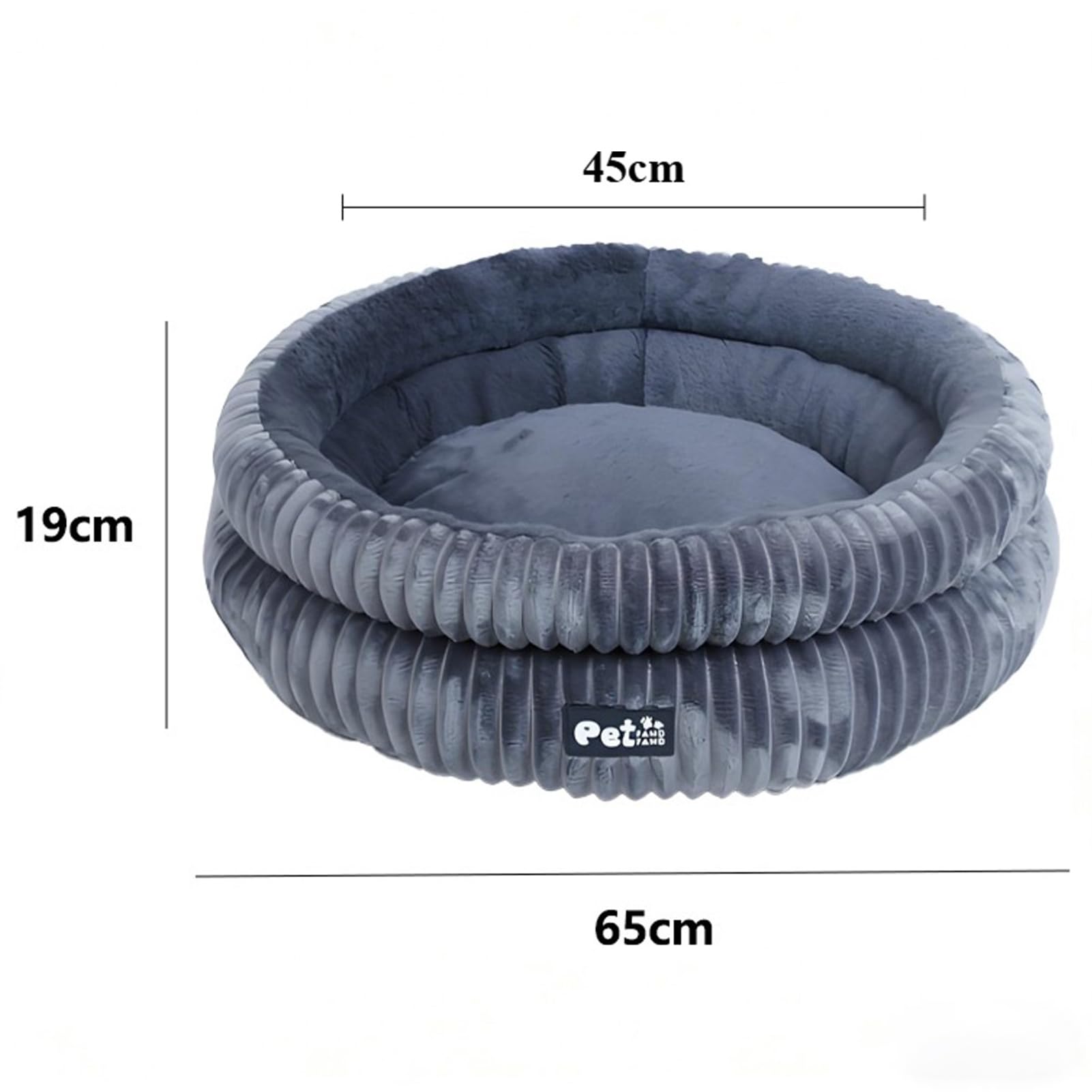 Donut Hundebett & Katzenbett 65 cm, Flauschiges Haustierbett, Grau
