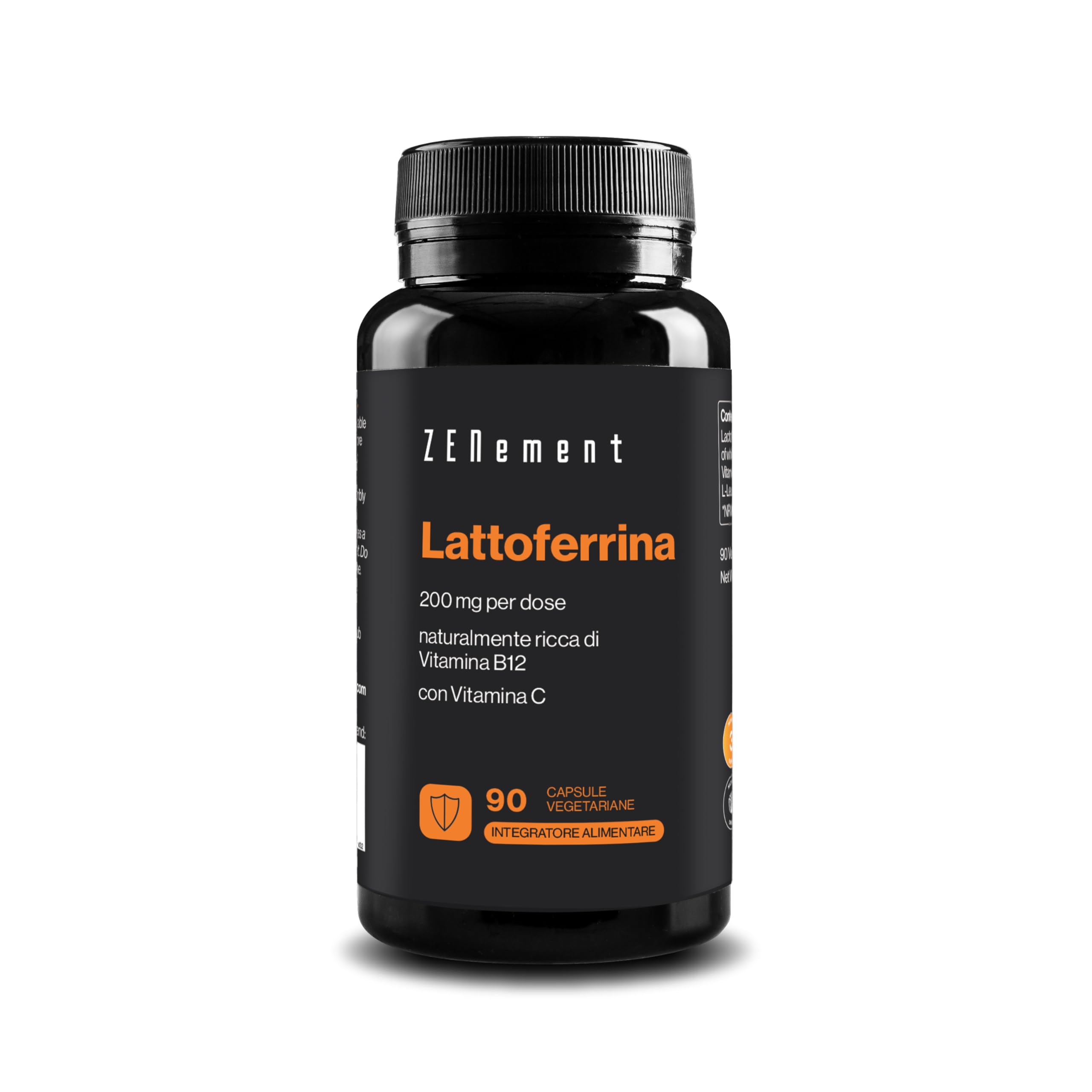 Lattoferrina 200 mg – Da Latte Fresco di Vacche al Pascolo – Fonte Naturale di Vitamina B12, con 80 mg di Vitamina C – Difese Immunitarie – 90 Capsule – 3 Mesi di Fornitura – Zenement