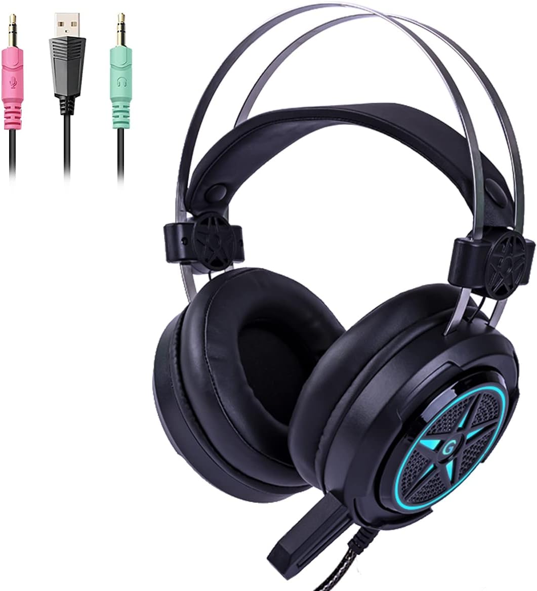 Olyre Gaming Headset G3 for PS4 PS5 Xbox One Switch PC with Noise Canceling Deep Bass Stereo Sound…Over Ear Headphones with Mic, Glowing LED Light, Bass Surround, Soft Earmuffs for Laptop MacNES Games