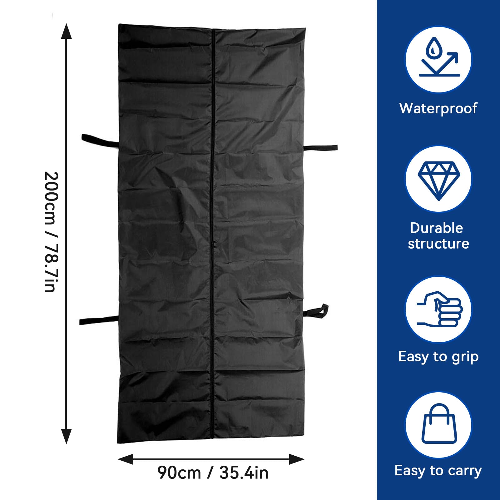 Agatige Civière de Stockage et de Retrait D'urgence pour Sac Mortuaire, Imperméable Nacelle Légère pour Animal Domestique avec 4 Poignées de Transport Fournitures Funéraires(Noir)