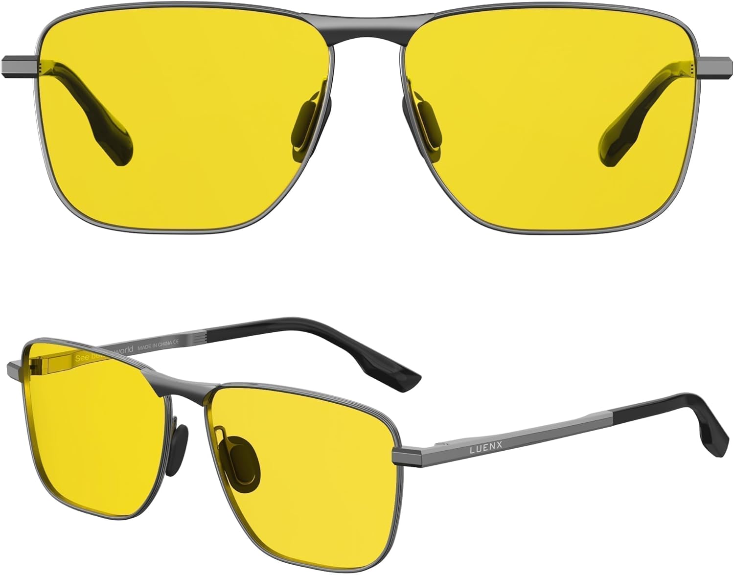 LUENX Rectangular Polarized Aviator Sunglasses for Men Retro Pilot Shades Driving UV400 Protection - Image 2