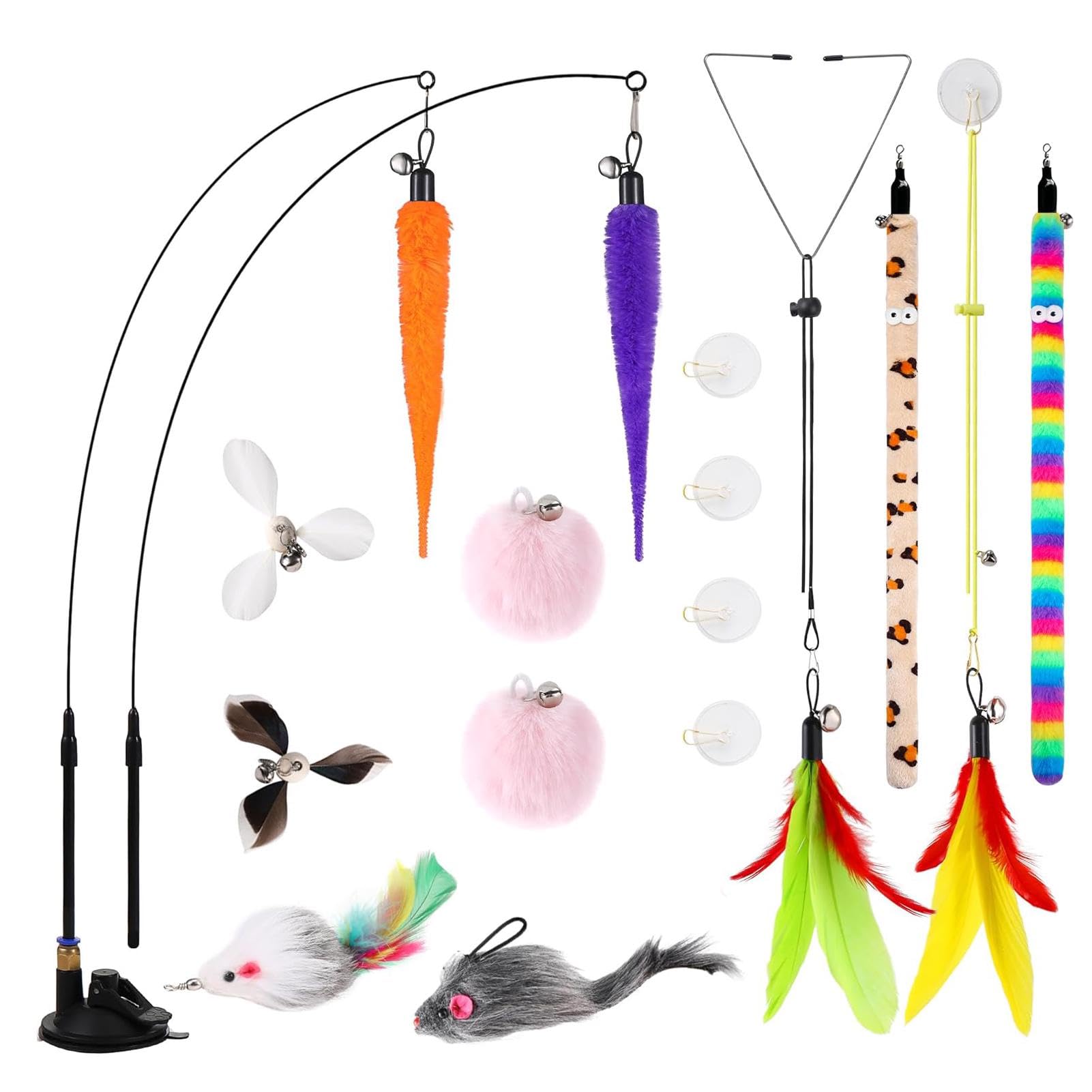 Libenxue 12 pcs Interactive Cat Feather Toys, Cat Toys for Indoor Cats Adult, Durable Fishing Pole Cats Feathers Toy Replacements, Enhanced Suction Cup Cat Wand Toy