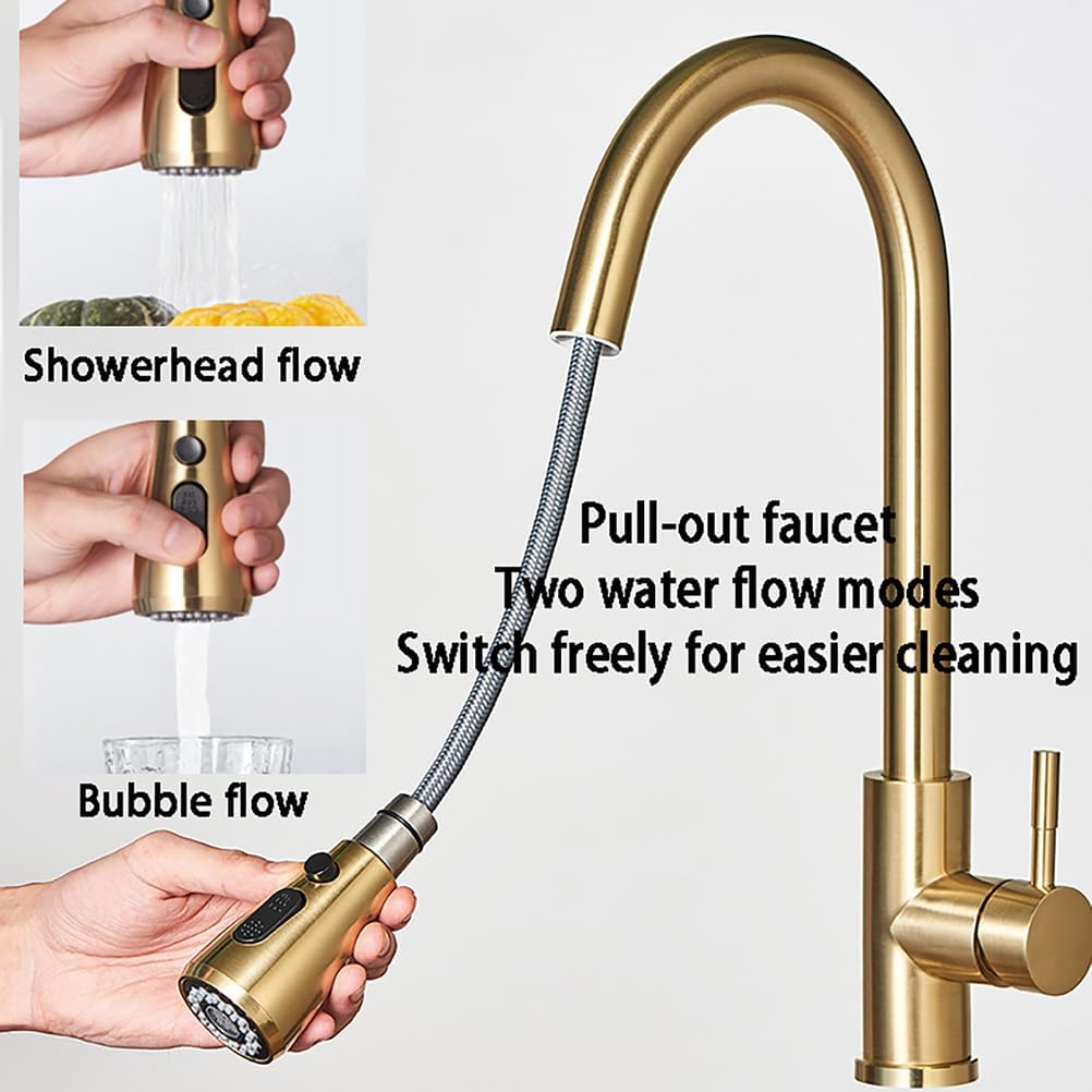 30*16 in Gold Double Bowl Kitchen Sink Stainless Steel Nano-Coated,Drop in Gold Kitchen Sinks,Topmount Large And Deep Workstation Sink,with Pull-Out Fauce,Accessories,Gold,30.71*16.93*8.66in