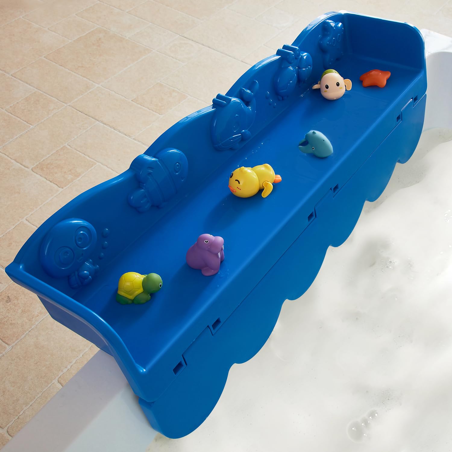 Ocean Animals Big Size Bathtub Splash Guard for Kids, Bath Tub Tray, Tub Shelf and Organizer for Baby Bath Toys, Bath Toy Tolder for Toddlers Kids Baby