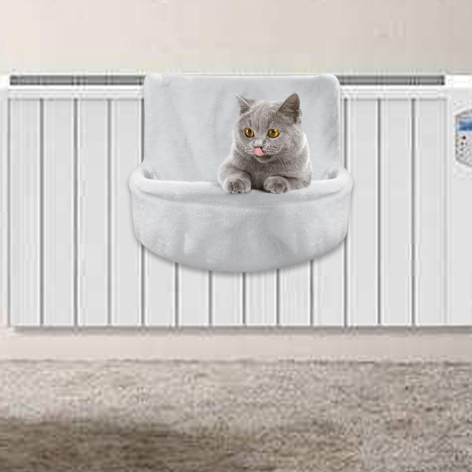 Lit pour Chat sur Radiateur, Support pour 'intérieur, Perchoir pour Fenêtre, Hamac pour Chat, Sac de Rangement pour Balcon, Gris