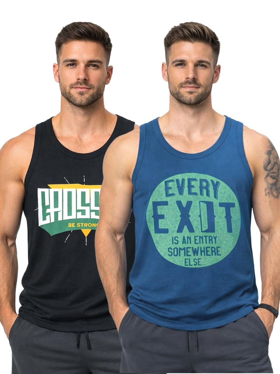 digsel mens wear Digsel Men Printed Round Neck Gym Vest | Sleeveless Workout Tank | Stretchable Cotton Pack of 2-picture-11