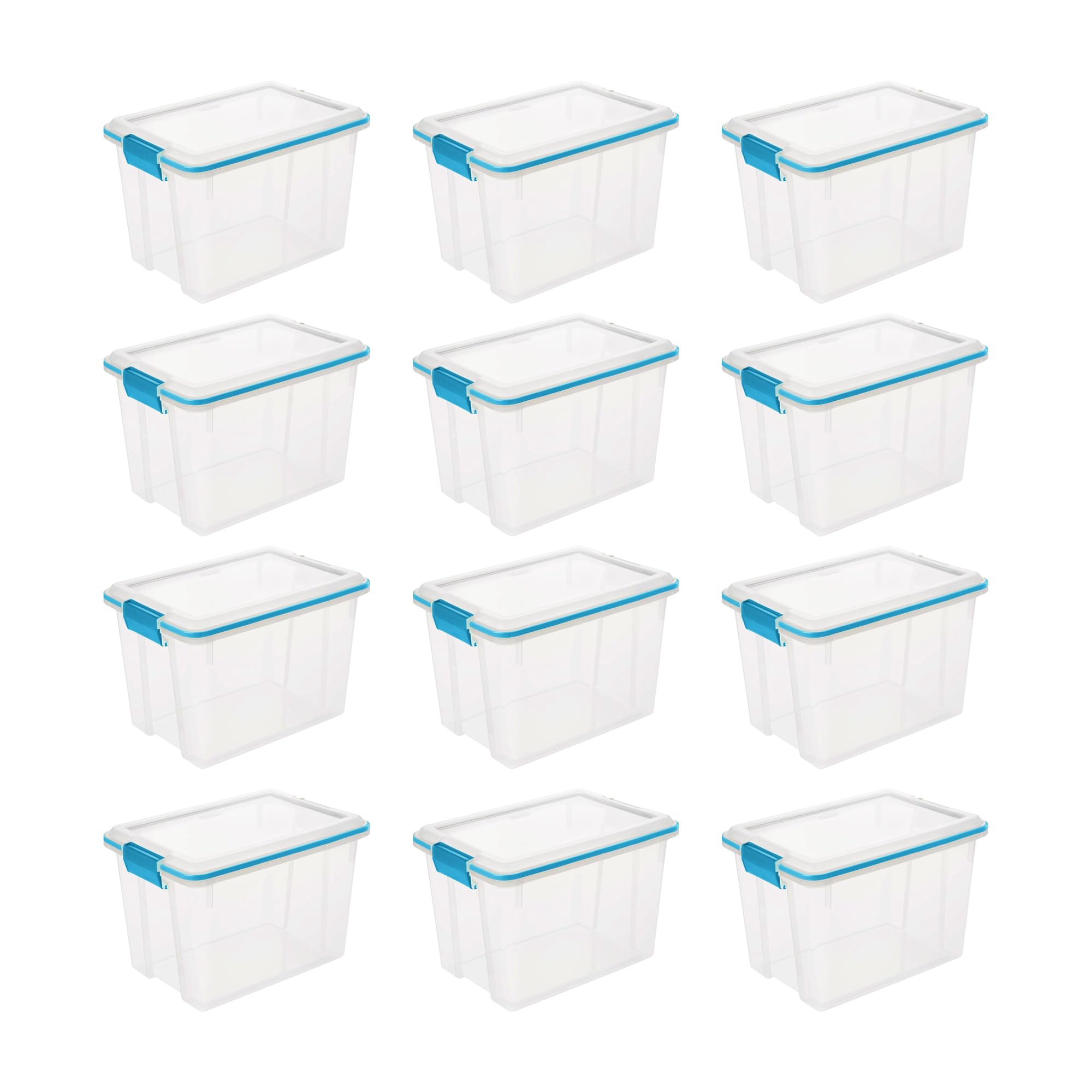 Sterilite 20 Qt Gasket Box, Stackable Storage Bin with Latching Lid and Tight Seal, Plastic Container to Organize Basement, Clear Base and Lid, 6-Pack