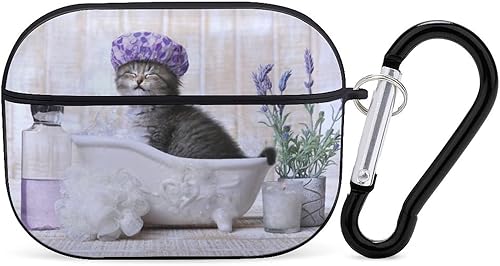 Funda para Airpods Pro con estampado de gatito lindo y divertido con llavero, protección completa, duradera, a prueba de golpes, funda rígida de PC