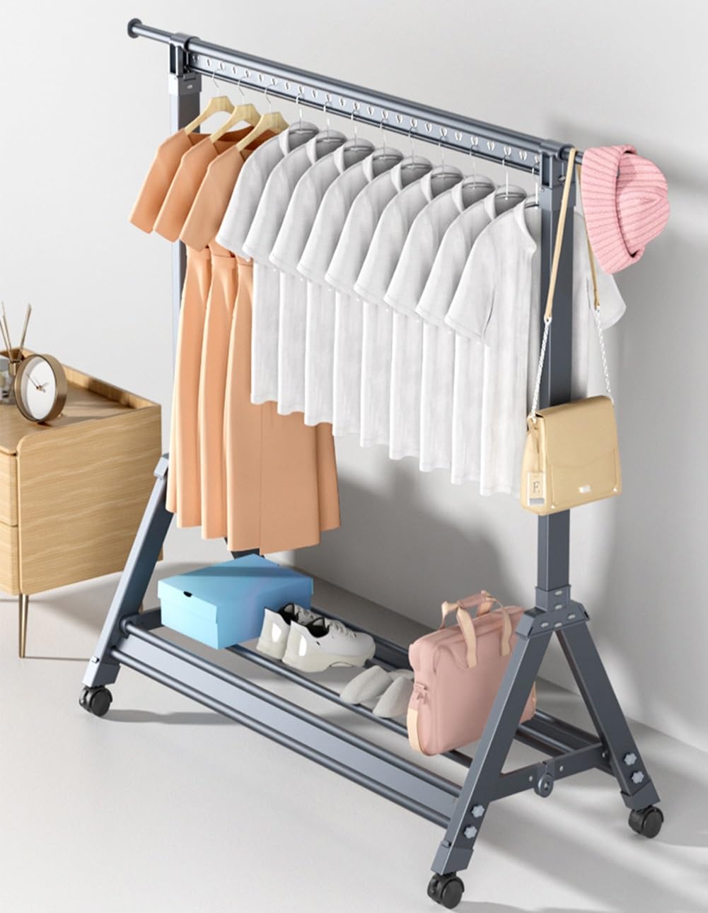 Appendiabiti Pieghevole Con Ruote - Regolabile 99-167cm, Acciaio, Portata 30kg - Per Casa O Negozi - Foto 11