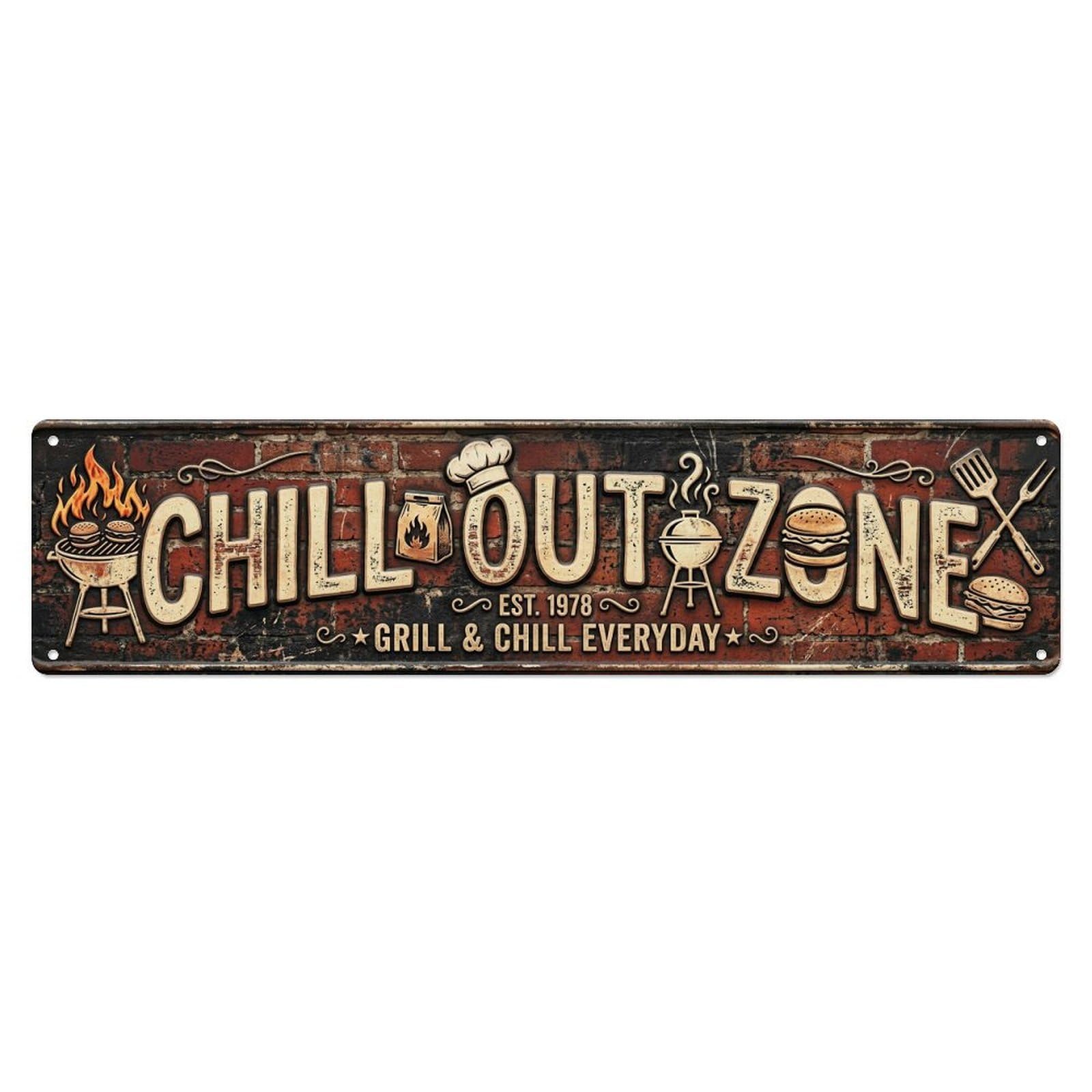 Chill Out Zone Rustic Backyard 4 Vintage Metal Tin Sign Wall Decor for Cafe, Club, Garden Metal Poster 4x16Inch