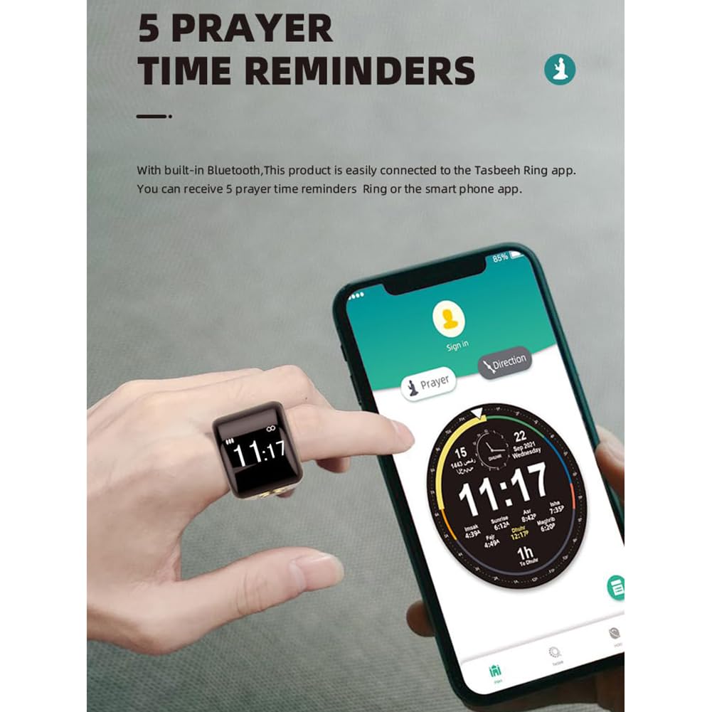 Anneau Tasbih Intelligent Numérique - Compteur Tasbeeh OLED, Rappel Prière & Vibration - Argent