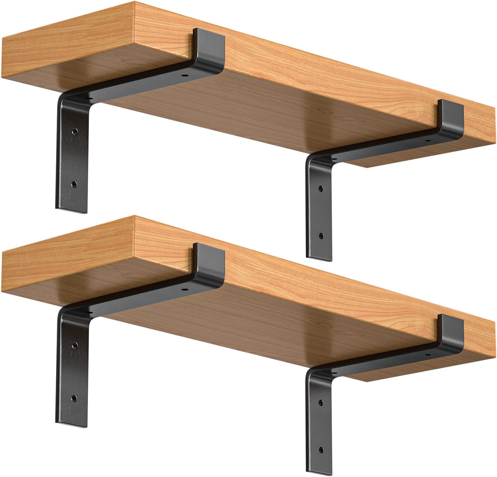 8 Inch Wall Shelf Brackets (Fit 7.25" Board) 4-Pack, Heavy Duty Black Iron, Mantel, Kitchen, Bathroom Floating Shelf Hardware