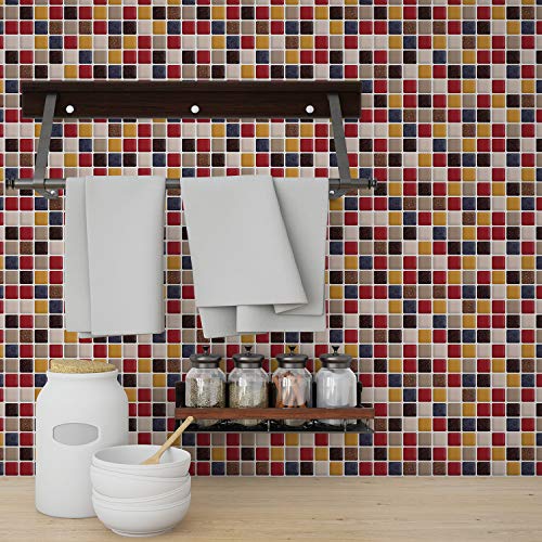 Walplus 12 Sheets 12" X 6" Mosaic Peel And Stick Backsplash Sticker For Kitchen Stick On Subway Tile Bathroom Water Heat Resistant Cream Brown Cherry Glossy Decoration #TOP1