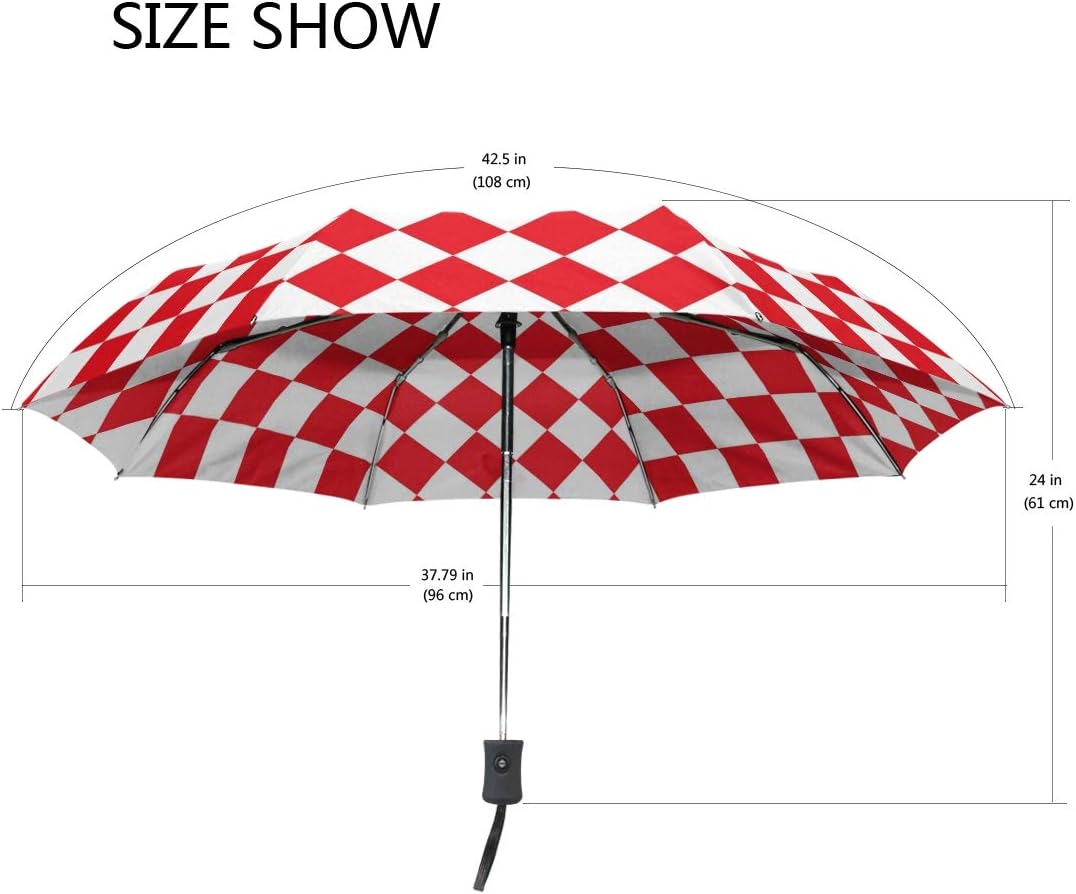 Classic Red And White Checkered Automatic Umbrella Auto Open Close Folding Windproof Foldable for Men Women Kids