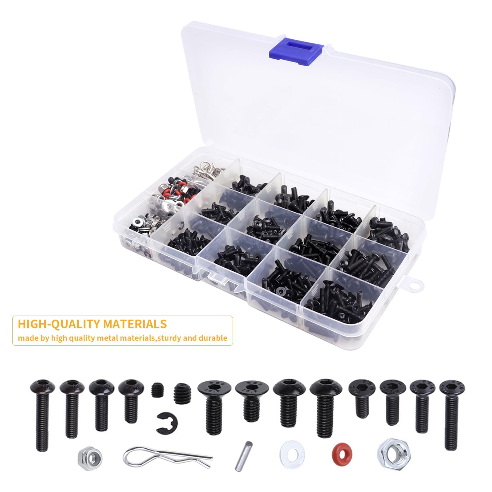 HobbyPark Kit de tornillos RC para coche, 530 piezas y herramientas, juego de destornilladores de 1/4 pulgadas, mango hexagonal de 1,27/1,5/2,0/2,5 mm, destornillador de tuerca hexagonal de 7 mm