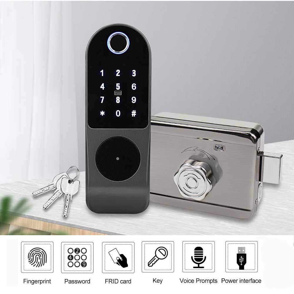 FTes Serrure Intelligente Électronique Biométrique d'Empreinte Digitale et Mot de Passe Virtuel pour la Sécurité à la Maison