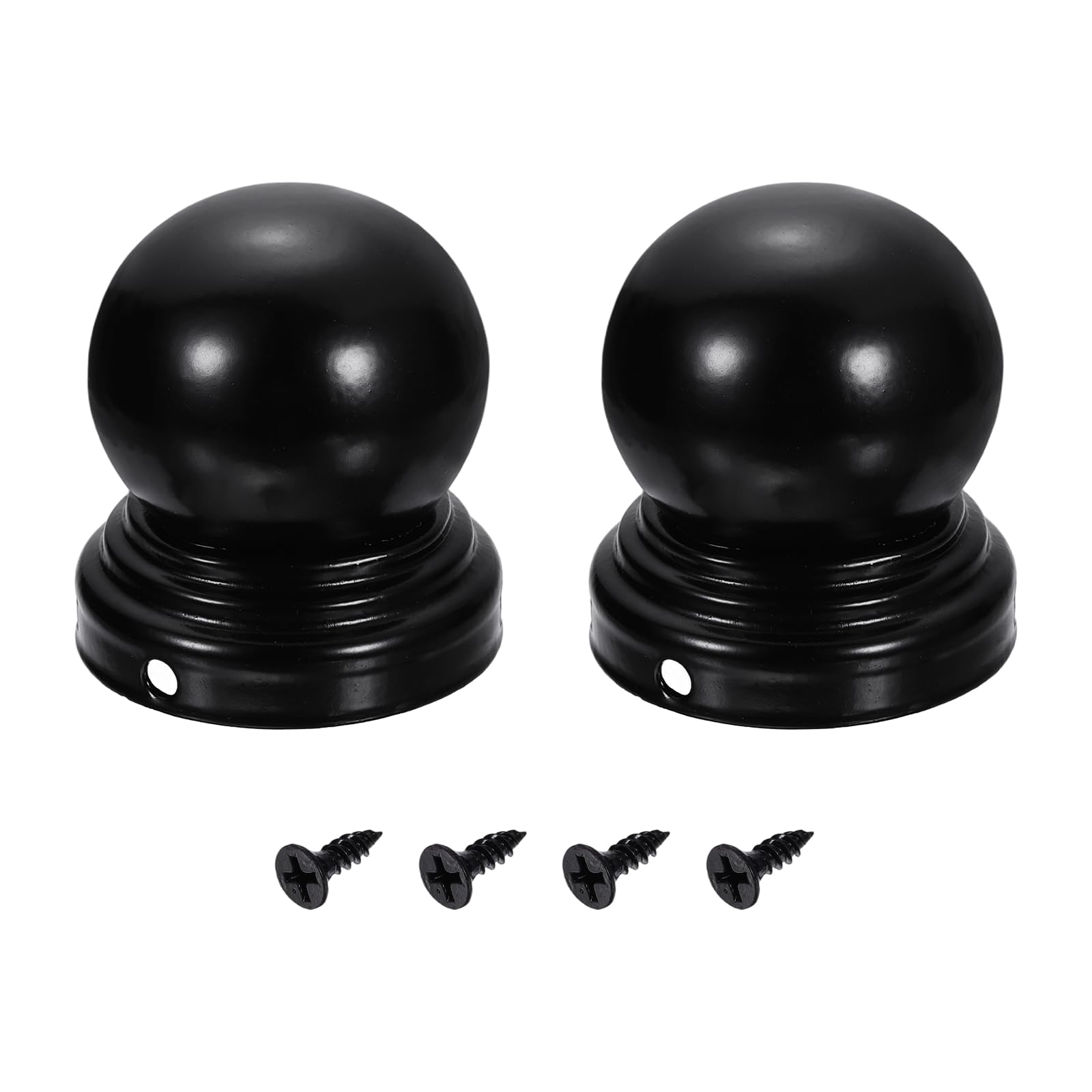 sourcing map 2Pcs Fence Post Caps, 50mm/1.97-inch Round Waterproof Ball Top Dome Iron Post Cap Cover with Screw Fit for Outdoor Metal Wood Fence Deck Mailbox Patio, Black