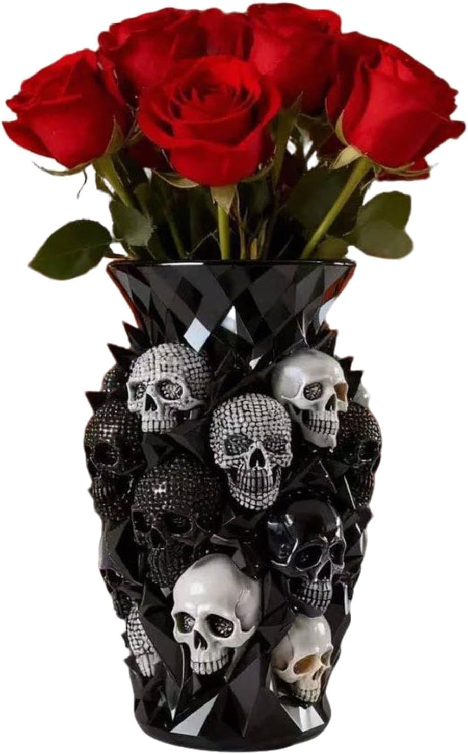 Gothic Vase Skull Planter 8.1 inch Resin Skeleton Vase for Goth Home Decor, Decorative Flower Pot for Red & Black Roses Fresh Or Dried Blooms, Spooky Halloween Accessories Gothic Gift