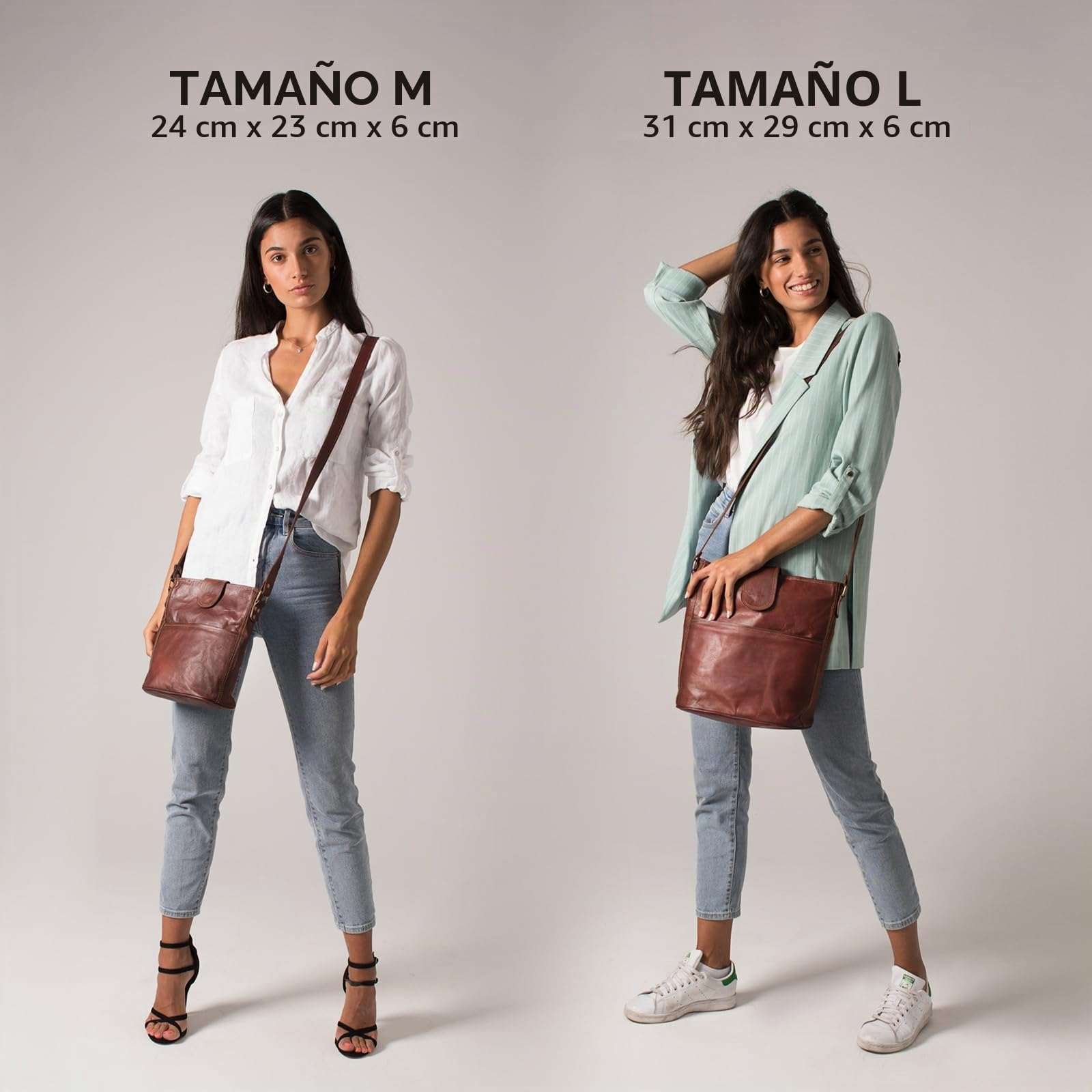 LEABAGS Nicola bolso de mujer de cuero genuino en look vintage I bolso de hombro I bolso de cuero I bolso bandolera