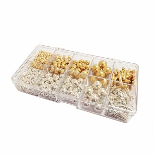 HIFUNBK Rosquillas mezcladas de oro y plata para decoración de tartas, caja de regalo, decoración de cupcakes grageas para decoración de tartas