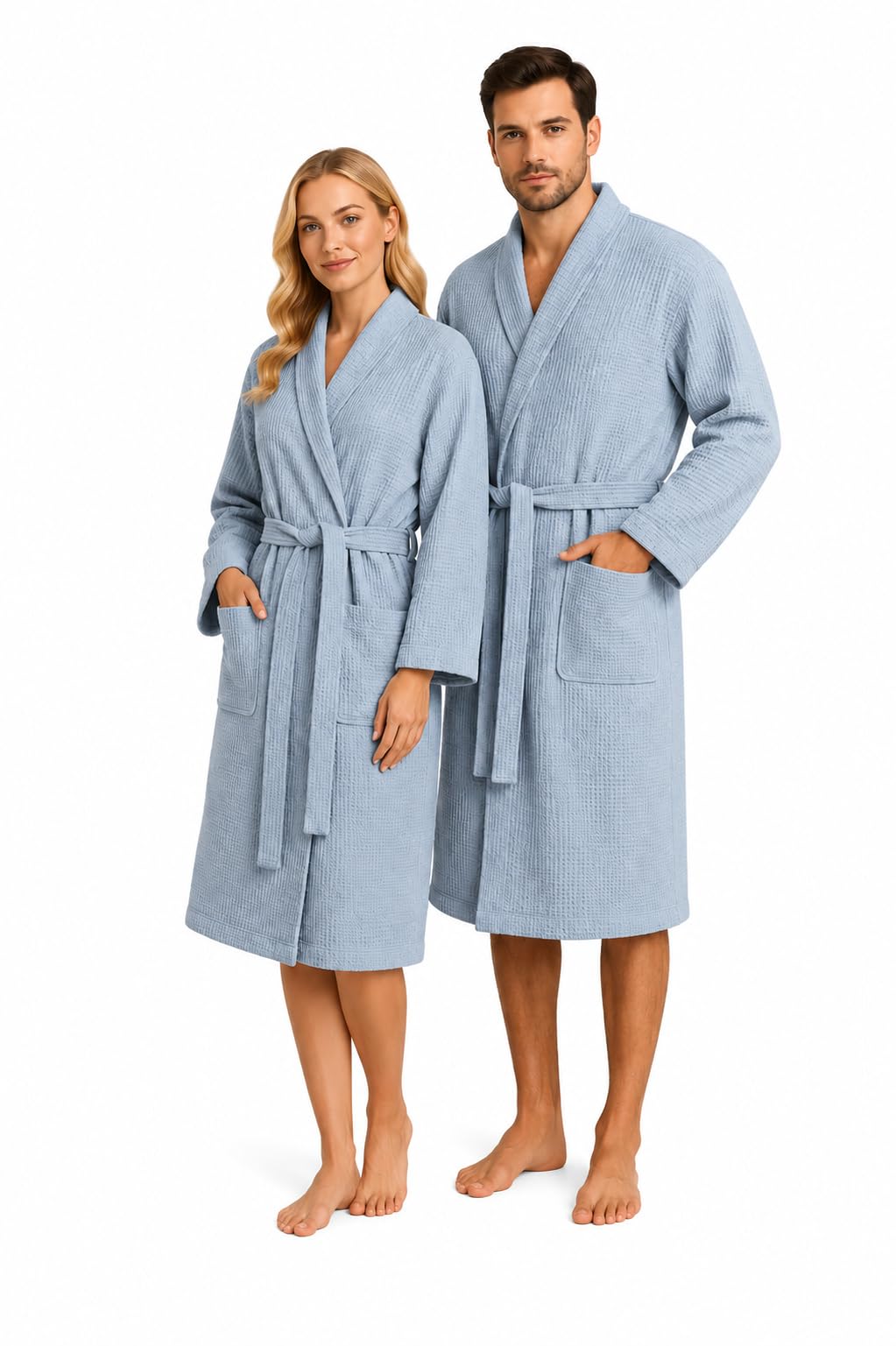 Bademantel Damen und Herren Baumwolle 100% - SPA & Sauna Bademantel Waffelpique, Saugfähig Morgenmantel, Oversize, Unisex
