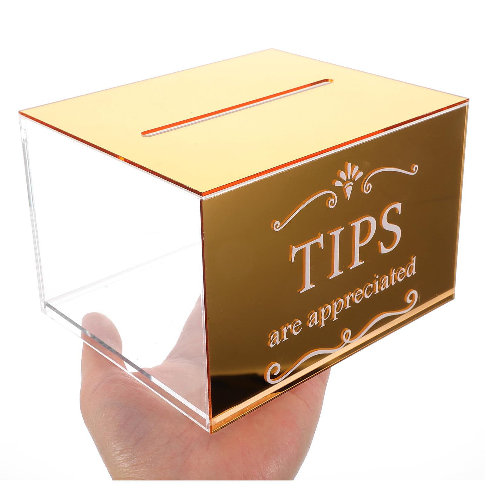 Lurrose Acrílico Caja de Propinas con Cerradura para Bar y Restaurante | Diseño Transparente, Acabado Dorado Elegante, Gran Capacidad, Adecuado para Sugerencias, Rifas y Donaciones