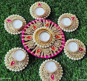 Urban Turtle Artificial Reusable Tealight Holders Rangoli Mats for Home Decoration- 7 Pcs Pink Rangoli |Diwali Decoration Items for Home d cor|Diwali Lights for Decoration for Home|