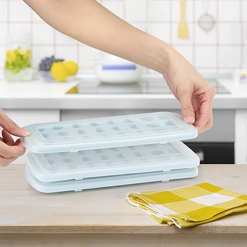 Miniatura 8 de Moldes de silicona en forma de fruta con gotero de líquido, bandejas de hielo de fácil liberación con tapa, 24 cavidades para cubitos de hielo,