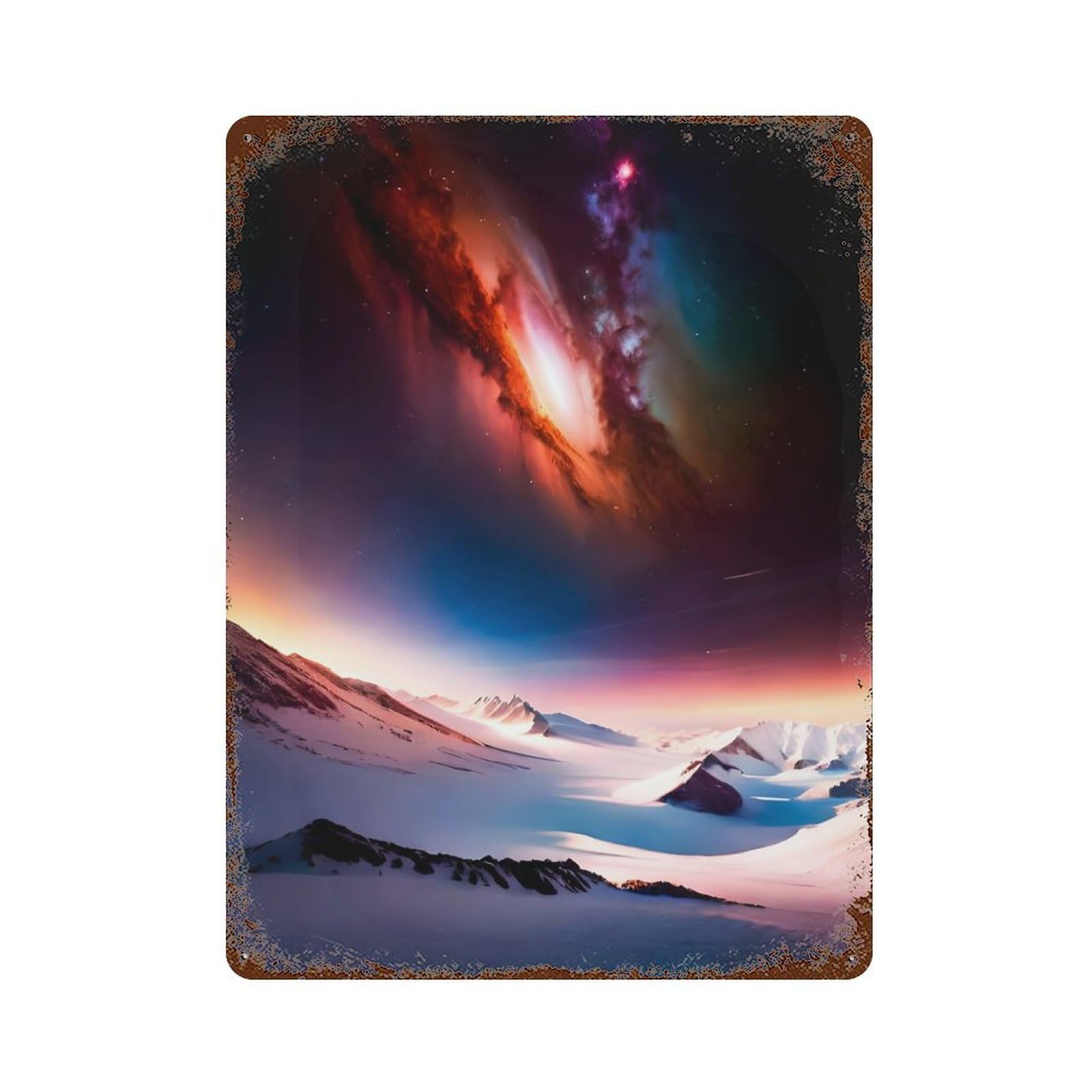 Celestial Snowscapes Rust Effect Tin Sign 15.7"x11.8", for Bistro, Counter And Cafe Decor, Shabby Chic Decor