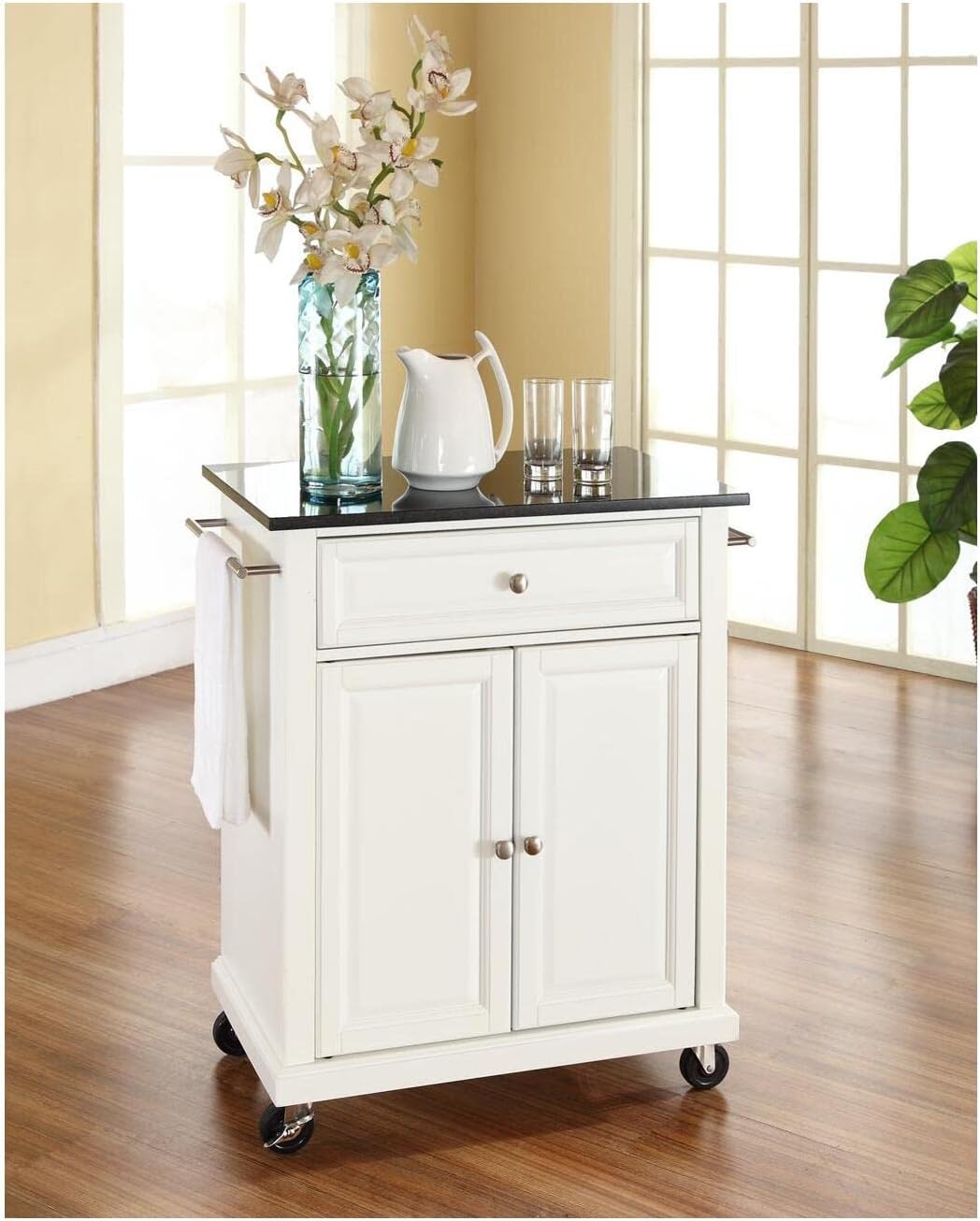 Maykoosh Timeless Tradition Granite Top Kitchen Cart White/Black,Kitchen Island,Spacious Countertop,Portable Design,Modern Kitchen Furniture,Convenient,