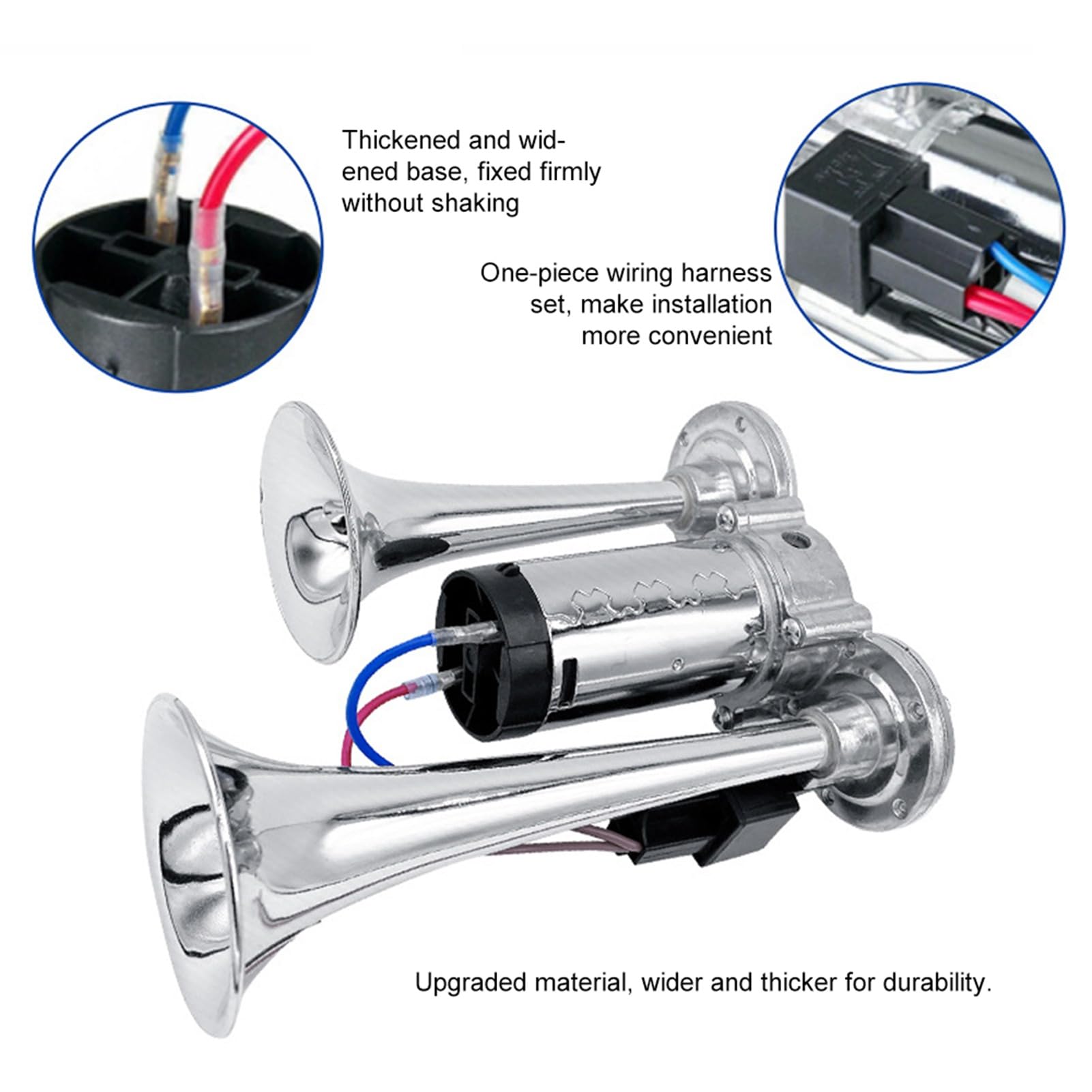 Dual Trumpets Kit di corni super rumorosi con compressore universale 600 dB per auto 12 V motociclette Trenks treni barche addominali neri argento 880G (Argento)