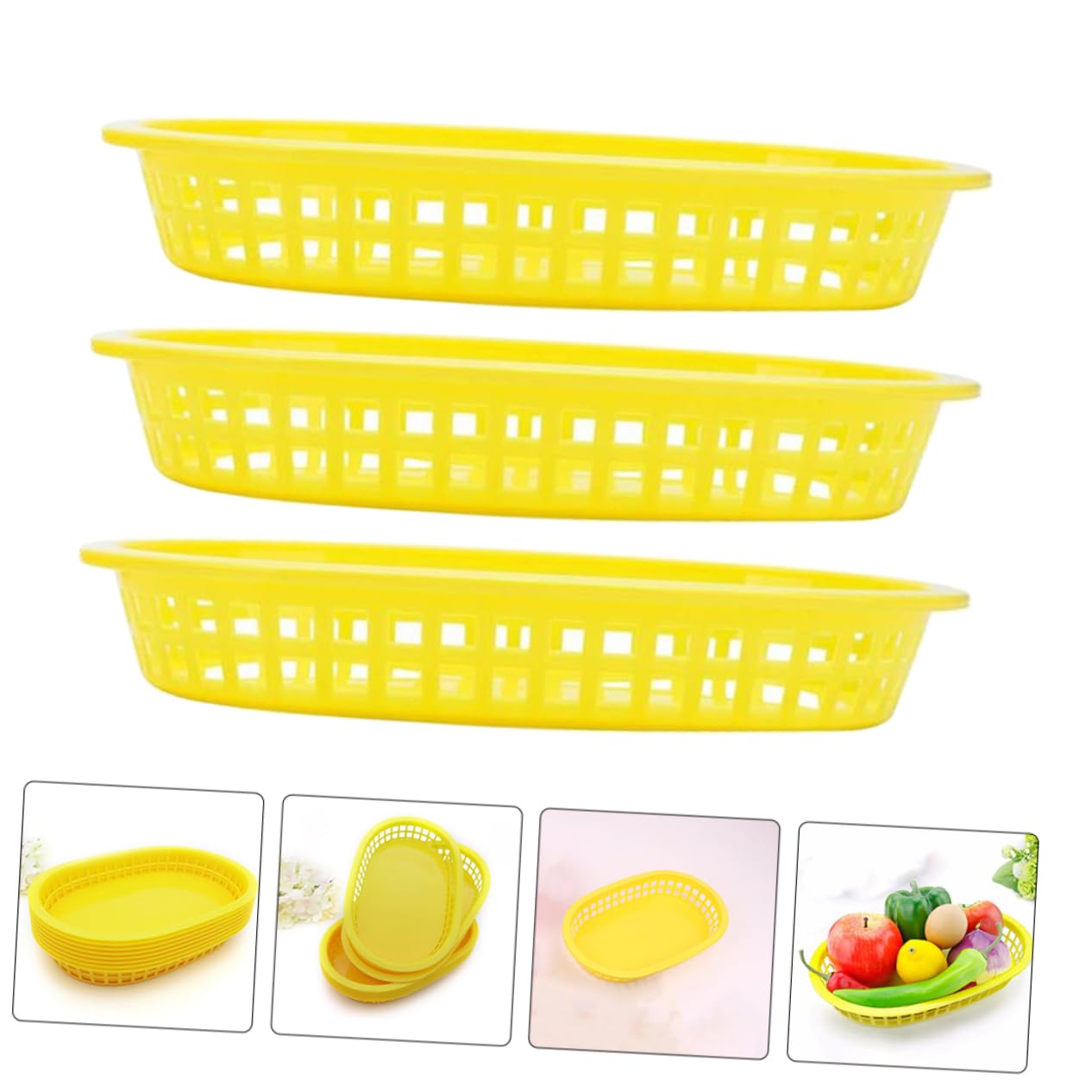 SHOWERORO Panier Alimentaire Ovale Réutilisable 12 Pièces Plastique Jaune Léger Pratique Pour Restauration Rapide Snacks Frites Fruits Buffet Ktv Corbeille Multifonctionnelle