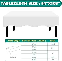 Vista 6 de 50 Pack White Plastic Table Cloths Disposable, 54 x 108 Inches Plastic Table Cover for Rectangle Tables, Disposable Tablecloth for Dinning, Parties