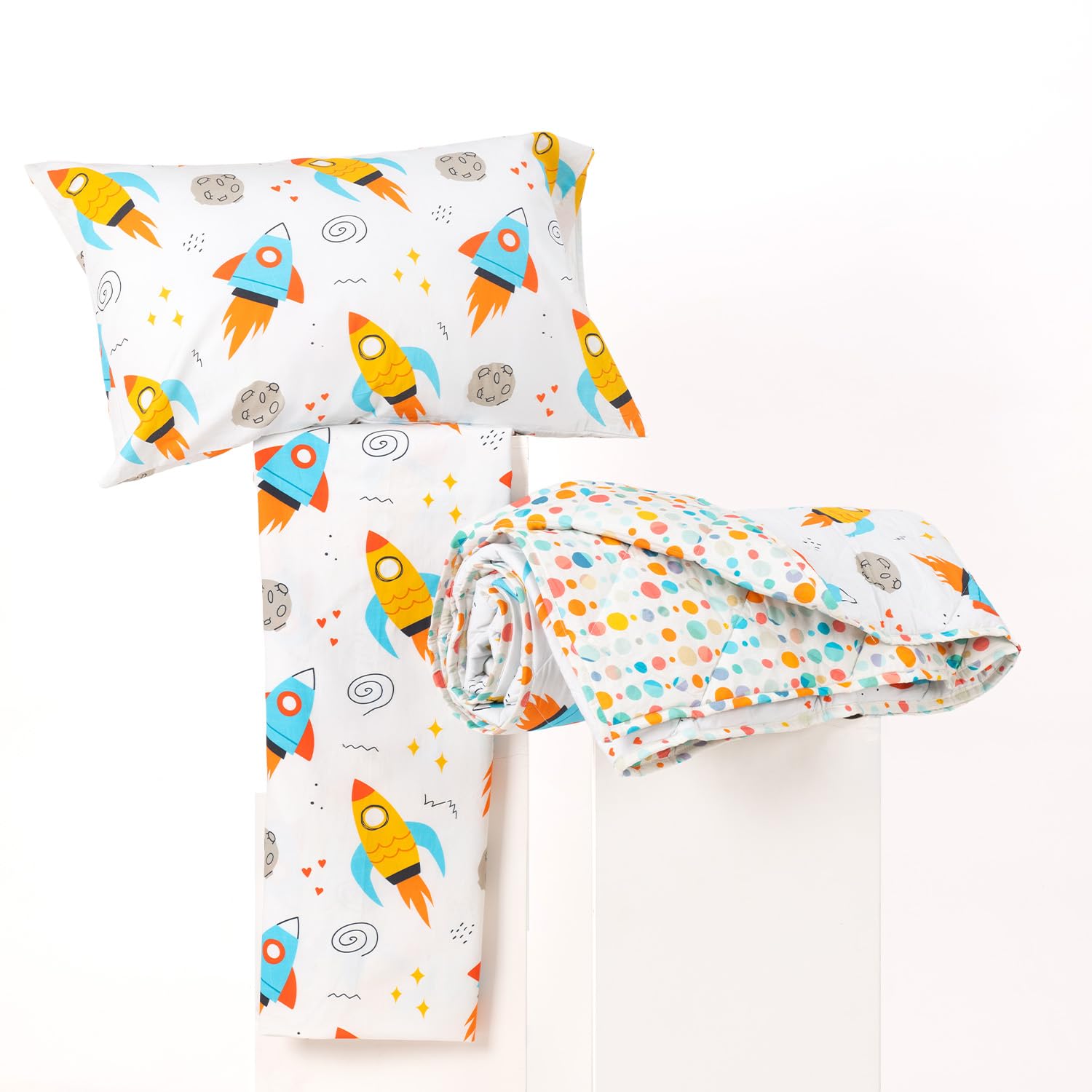 Playful Plunge Kids Cotton Bedding Set for Single Bed – Soft Bedsheet with Pillow Cover, Small Size, Fits Most Single Beds-image-36