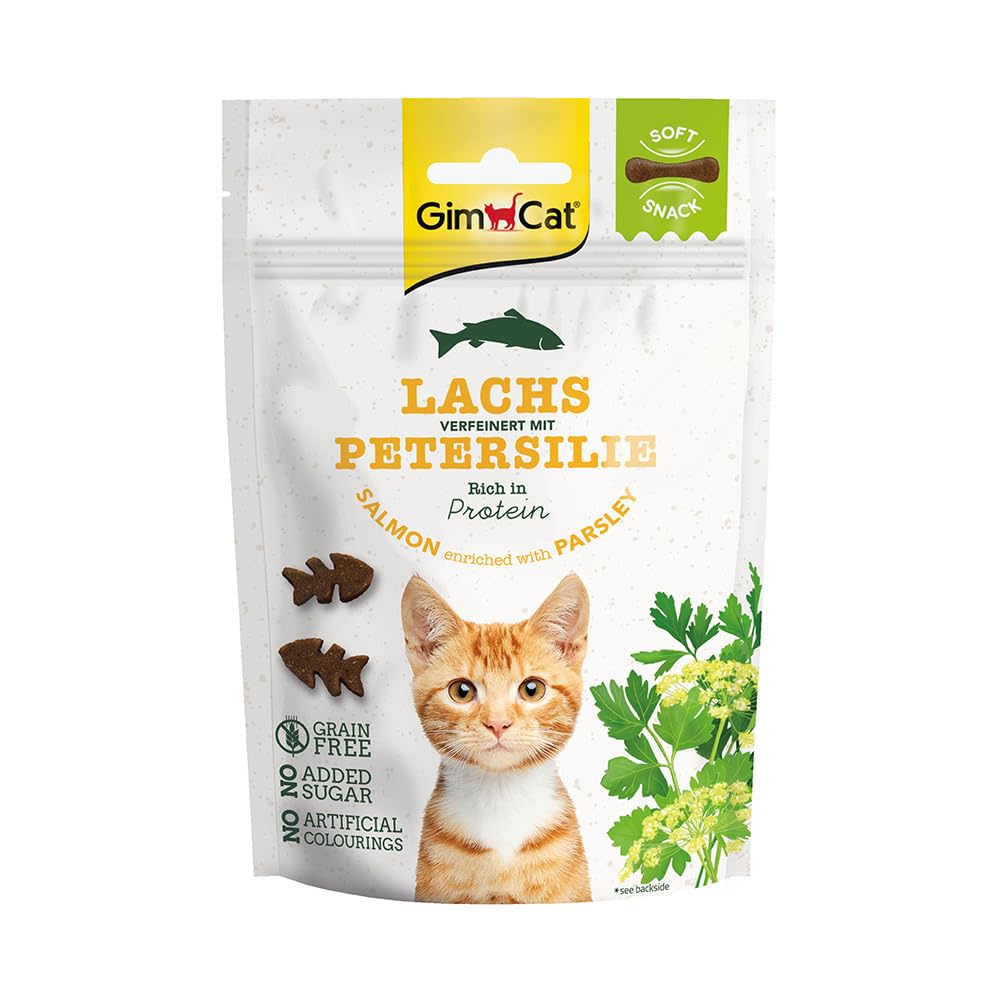 GimCat Soft Snacks salmón con perejil - Golosina para gatos blanda, rica en proteínas y sin azúcar añadido - 1 bolsa (1 x 60 g)